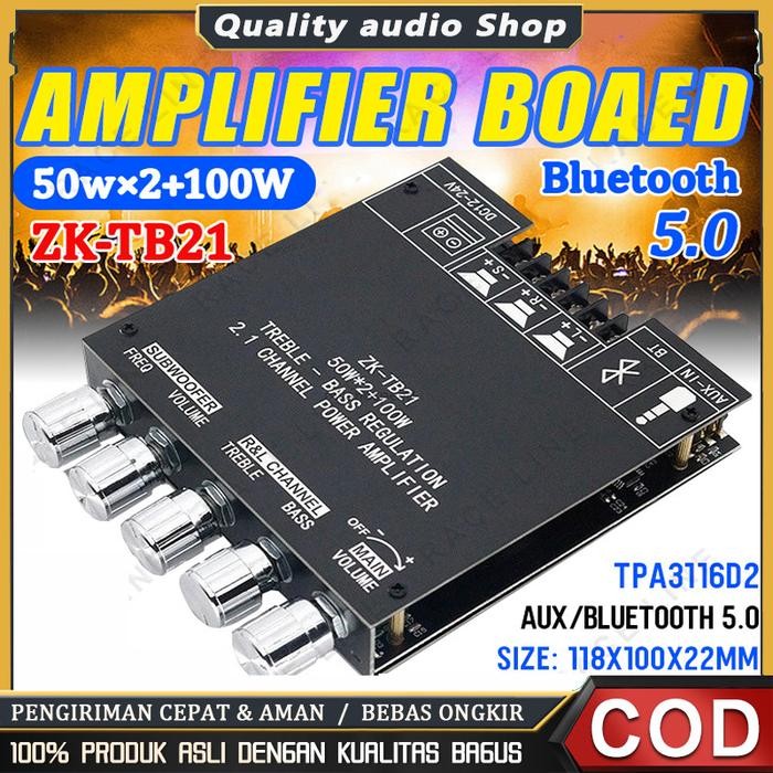 PREMIUM ZK-TB21 Amplifier board Bluetooth TPA3116D2 Penguat Subwoofer Papan 50WX2 + 100W 2.1 Channel
