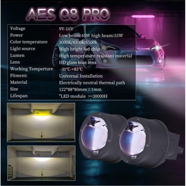 PREMIUM BILED FOGLAMP FOG LAMP AES Q8 PRO LASER 3 WARNA ORIGINAL ADNJKT