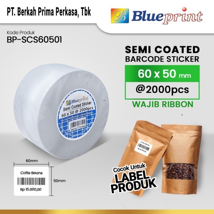 

LINDU Blueprint Semicoated Sticker Barcode 60x50 mm - 2000pcs Cocok untuk Label Produk