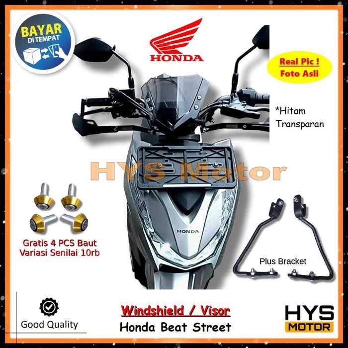 Kaca Depan Variasi Honda Beat Street - Visor Windshield Winsil Motor Plus Bracket Bonus Baut