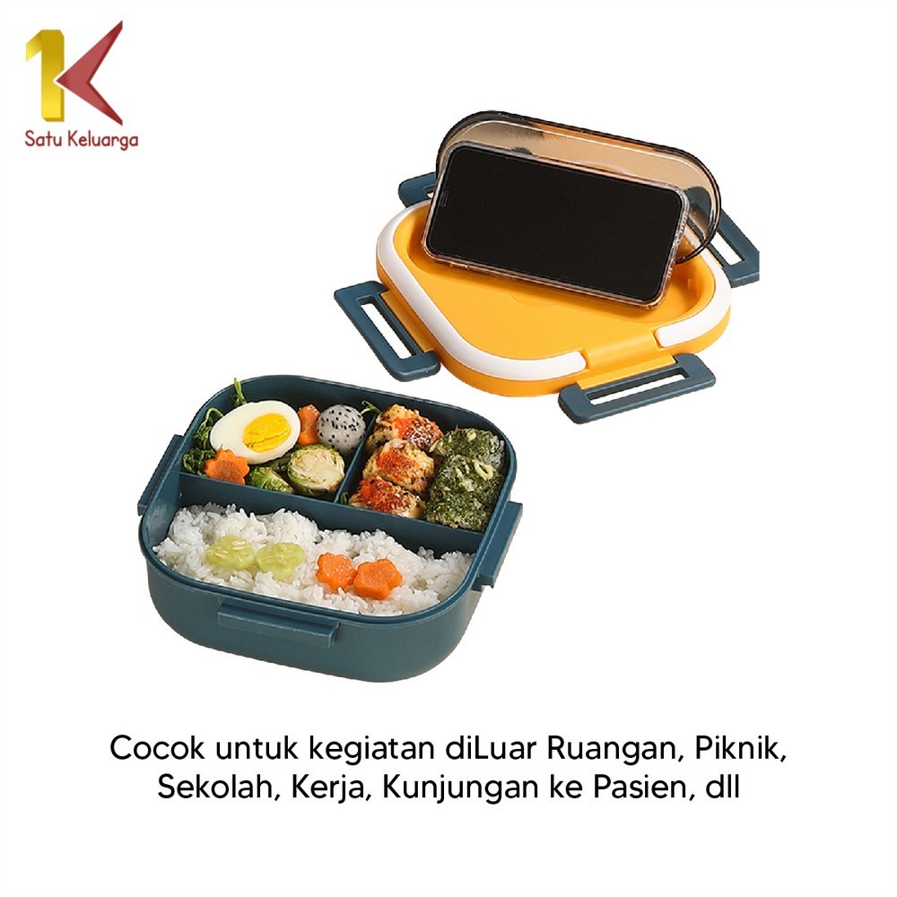 Satu keluarga Lunch Box Set Alat Makan 3 Sekat Anti Tumpah C757 Kotak Bekal Anak Free Sendok Sumpit