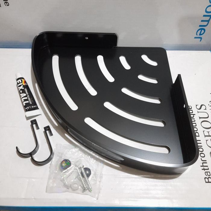 Rak sudut aluminium hitam / Rak sabun sudut / Rak kamar mandi sudut