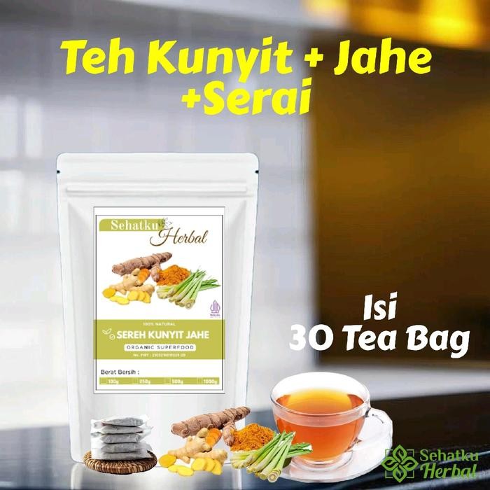 

Terlaris Kunyit Jahe Dan Serai : Tumeric Ginger Lemongrass Tea Isi 30 Tea Bag Minuman Herbal