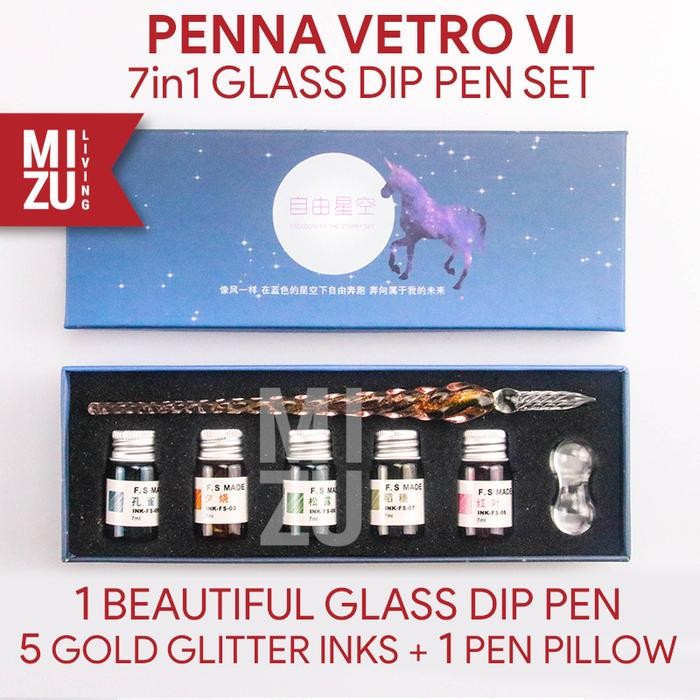 

Uta - Mizu Penna Vetro Vi Glass Dip Pen Kaca Calligraphy Set 5 Gold Ink