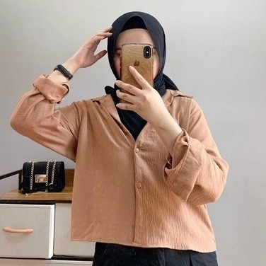 Pola Mewah Kemeja Crop Crinkle Airflow Nyaman Adem