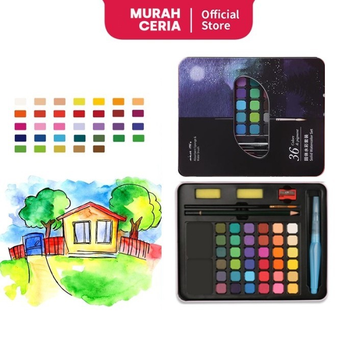 

36/48 Cat Air Set Watercolor Set / Watercolour Cat Air Padat dengan Alat Mewarnai Cat Kuas Seni