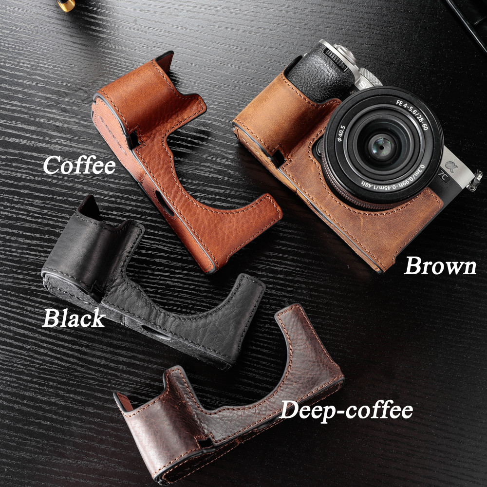 Sony A7C II Handmade Genuine Leather Camera Case Half Bag For Sony