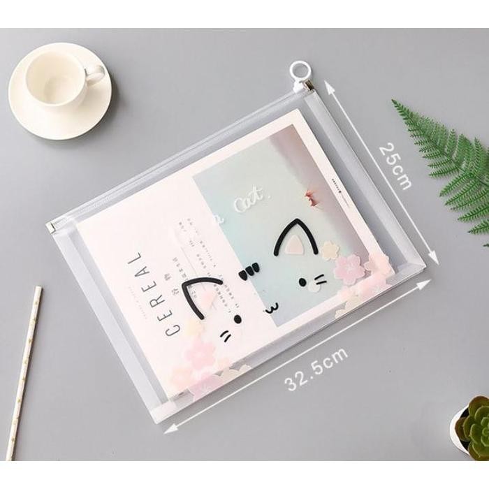 

) Map Zipper Lock Transparan Waterproof Tempat Penyimpanan File Dokumen ATK Serbaguna