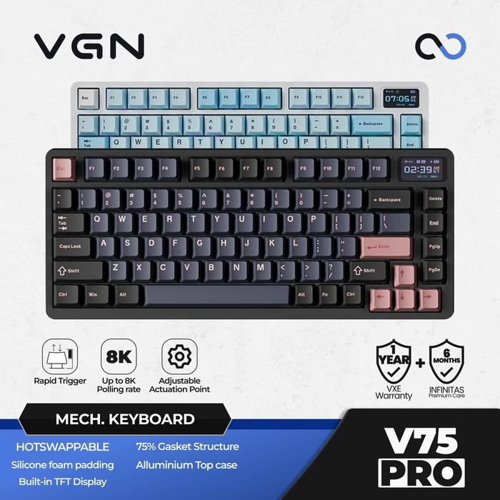 

VGN VXE ATK V75 / V-75 PRO Hotswap Gasket Mount 75% TFT Display Alu Wireless Mechanical Keyboard
