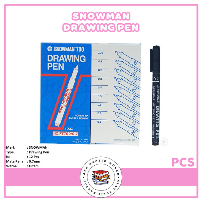 

GROSIR!!! Drawing Pen Snowman 700 Hitam 0.7 ATK