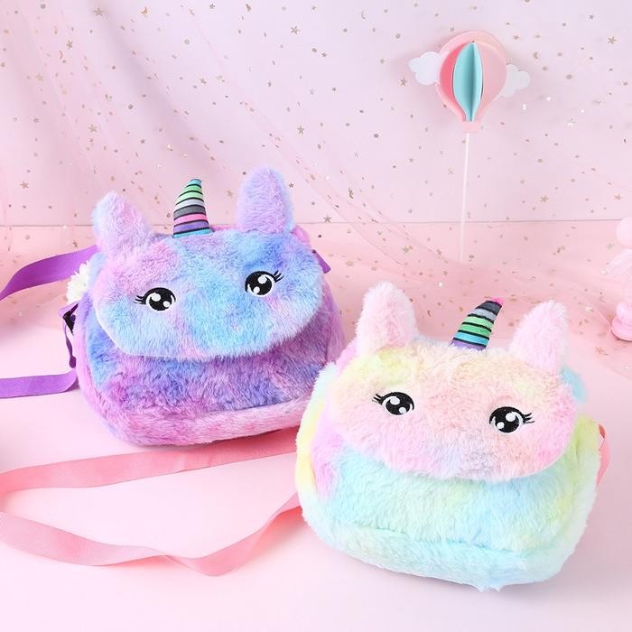 Tas Selempang Anak Perempuan Motif Unicorn Boneka Plush / Sling Bag