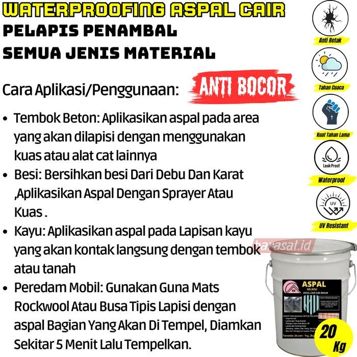 Aspal Cair Waterproofing 20 Kg Anti Bocor Lantai Kamar Mandi Dak Beton