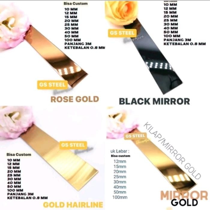 LIST PLAT STRIP MIRROR GOLD MIRROR ROSEGOLD BLACK MIRROR GOLD HAIRLINE