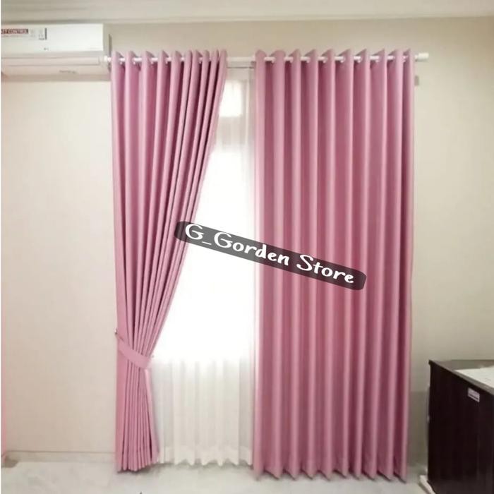 gorden jendela panjang 2 meter smokring polos