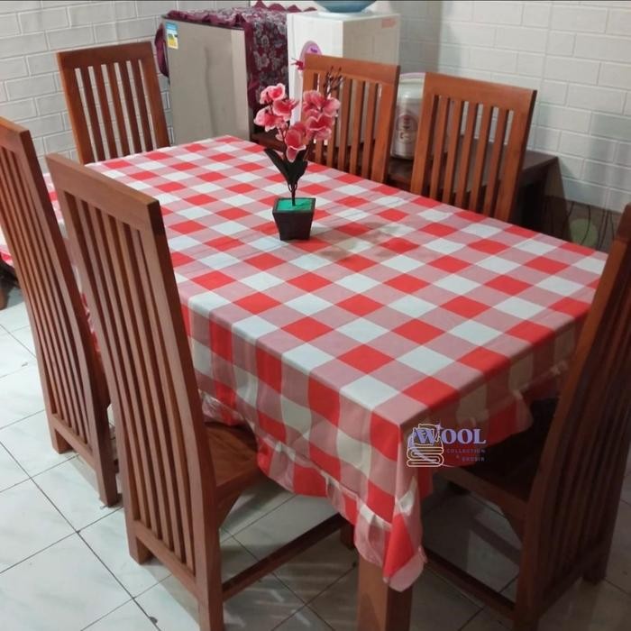 (Allthebest) Taplak Meja Makan Aesthetic Bahan Kain Katun Motif Kotak Model Rumbai