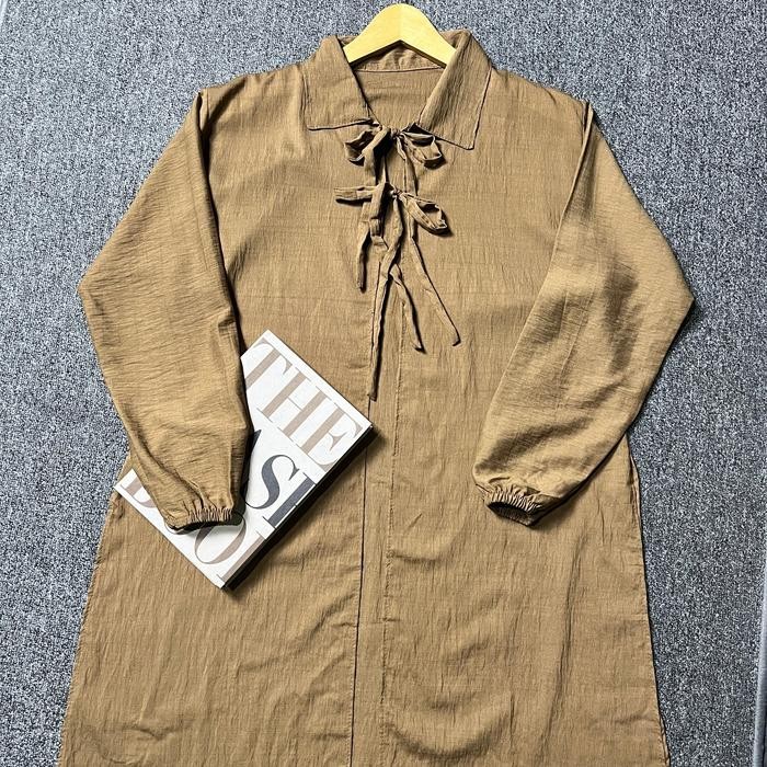 Tamstore Long Outer Wanita Polo Linen Lengan Balon Nara