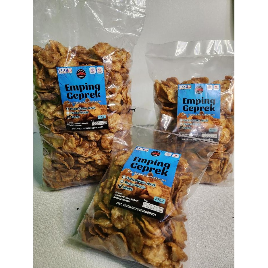 

EMPING MELINNJO MINI GEPREK RASA MANIS KHAS DARI KEBUMEN BERAT 1KG,500gr,250gr Cemilan Pedas Food