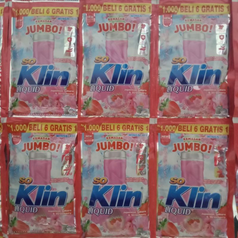 42 SACHET SOKLIN LIQUID JUMBO 1000 JAPANESE SAKURA & STRAWBERRY (DETERJEN)