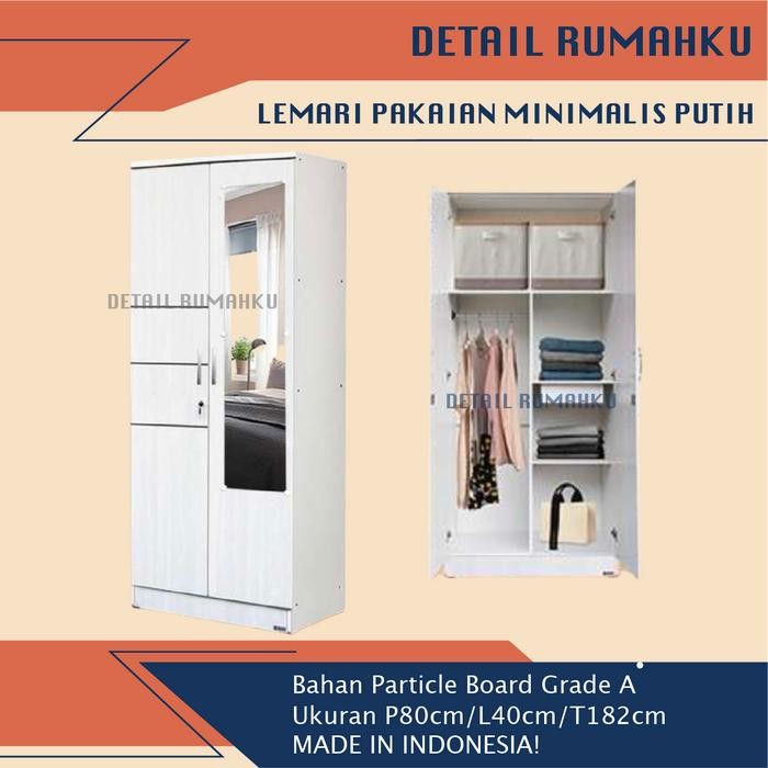 Lemari Pakaian 2 Pintu Sliding Geser Putih Partikel Minimalis Gratisongkir