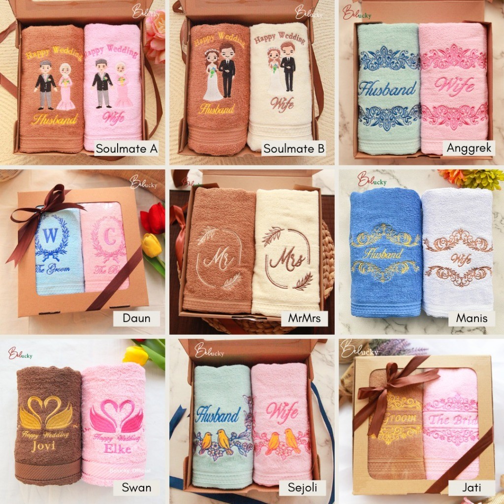 Rumahleha Sprei Set Katun Motif Bordir Custom Nama Premium Kado Pernikahan Seserahan Wedding Hampers