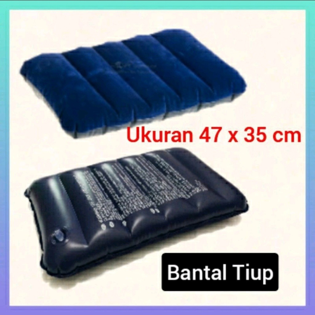 Eleganterra Bantal Angin Tiup 47X35Cm Bantal Tiup Bludru Pvc Besar Warna Biru Sisir