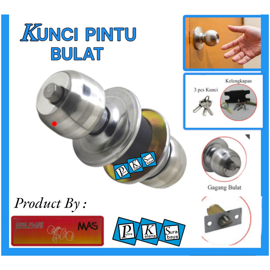 (Homelytouch Kunci Bulat Mas / Kunci Pintu Bulat Kamar Mandi / Slot Pintu Bulat Wc