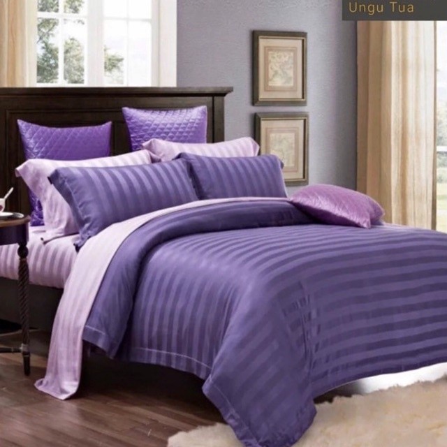 (Homelytouch Biosibedding Sprei Bedcover Jacquard Sutra Motif Salur Ungu Lilac - Sprei Jacquard 80S