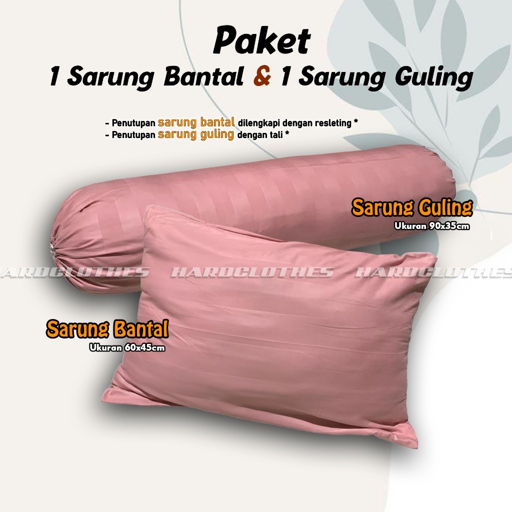 (Homelytouch 1 Pasang Sarung Bantal Guling Tidur Polos Embos Dan Salur Dilengkapi Resleting Premium