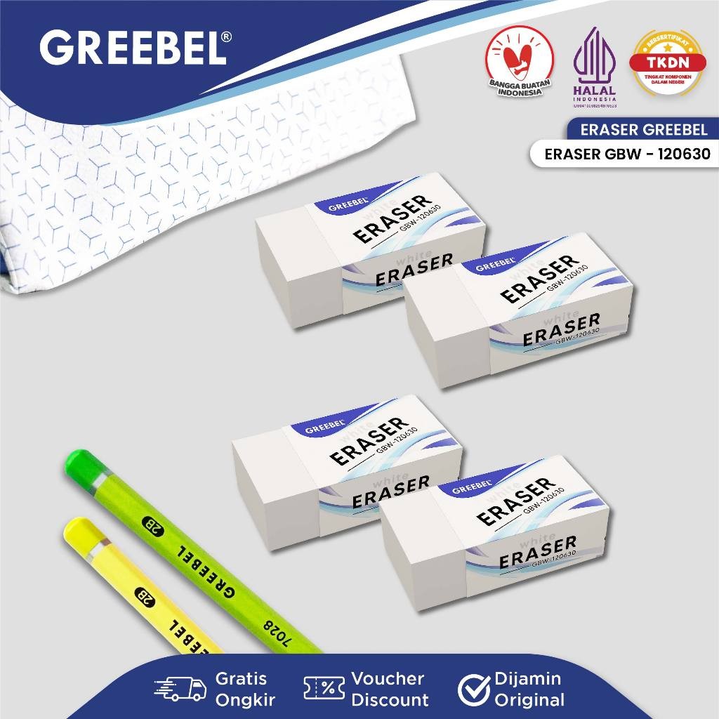 

GREEBEL Penghapus Pensil GBW-120630 M (3PCS/SET) Penghapus Putih Sedang Stip Eraser Dust Free