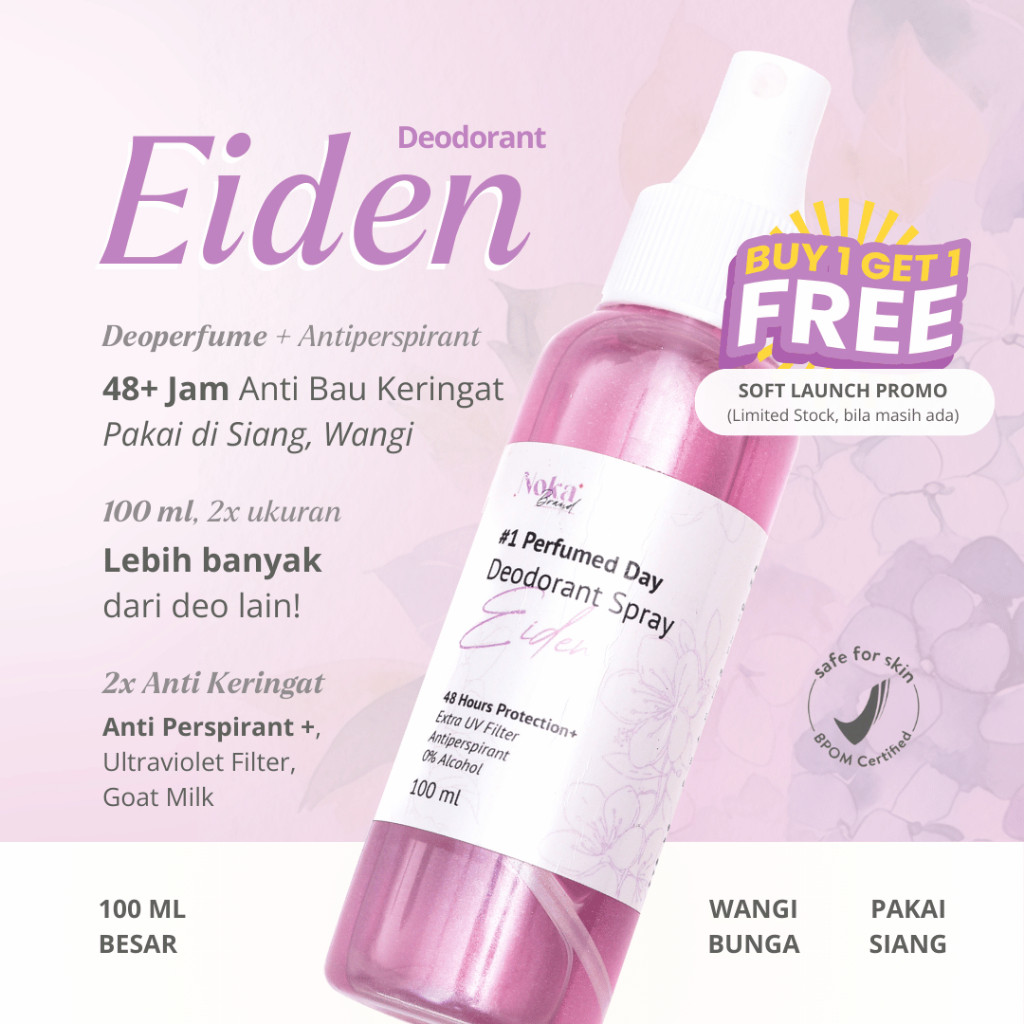 NOKA Deodorant - EIDEN (Day Deo Perfume Spray with Antiperspirant + UV Filter) - Deodoran Pagi,