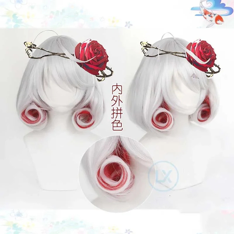 2025 Clearance Sale. Cosplay Wig Destiny Girl Silver Red Mix Hair Short Bobo Headgear Lolita Dress