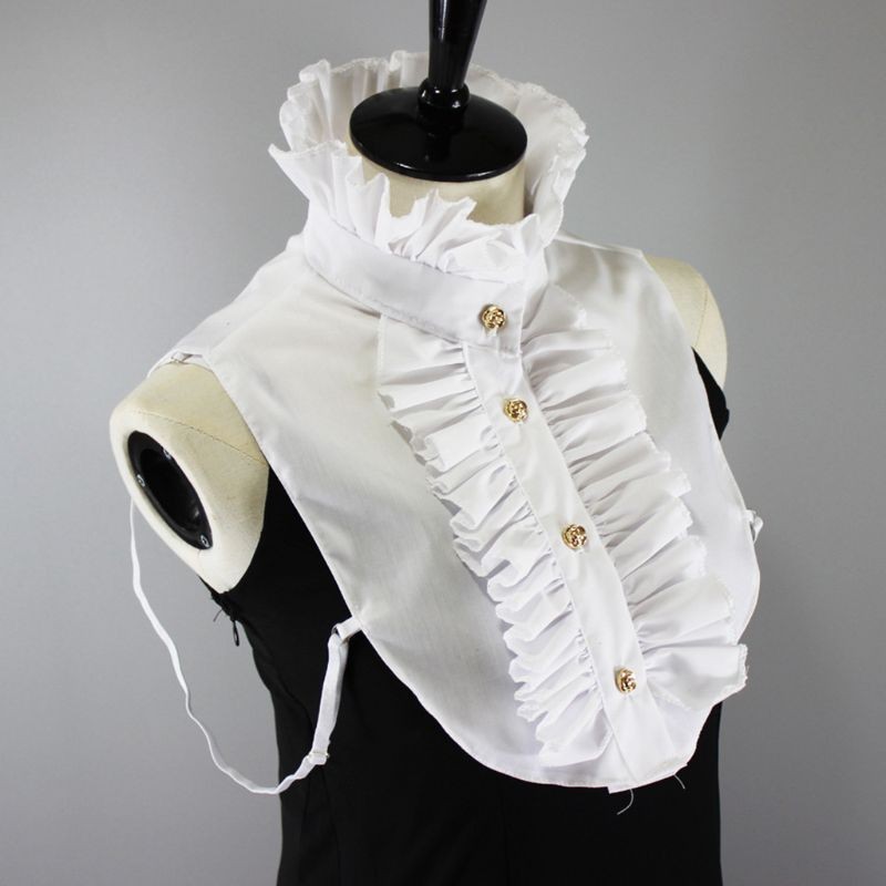 Womens Victorian Vintage Half Shirt Blouse Stand-Up Ruffles Fake Collar