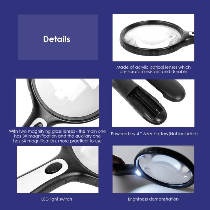 

Bricks - Kaca Pembesar Led Ab74 / Lampu Lup Lensa Magnifier Handheld / Membaca