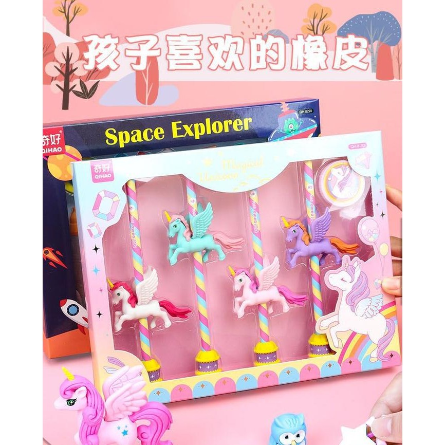 

Bricks - Alat Tulis 1 Set Karakter Unicorn - Stationery Set Kids Premium Pensil Penghapus Rautan