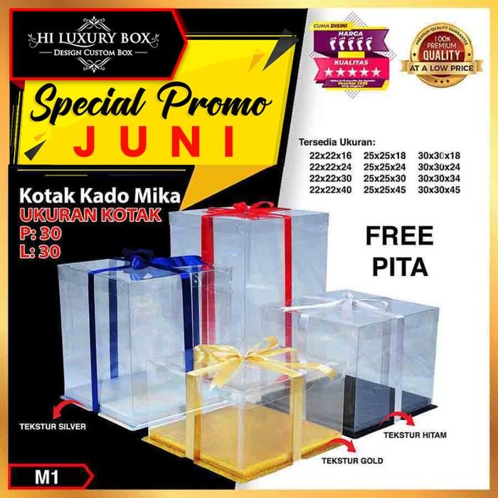 JTTOP" BOX MIKA KUE SERBAGUNA PACKAGING MIKA TRANSPARAN MURAH UK 25X25