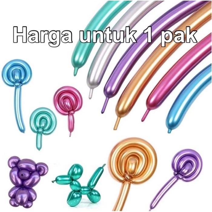 PREMIUM Balon Twist Pentil Latex Chrome Metalik 1 pak isi 100 pcs