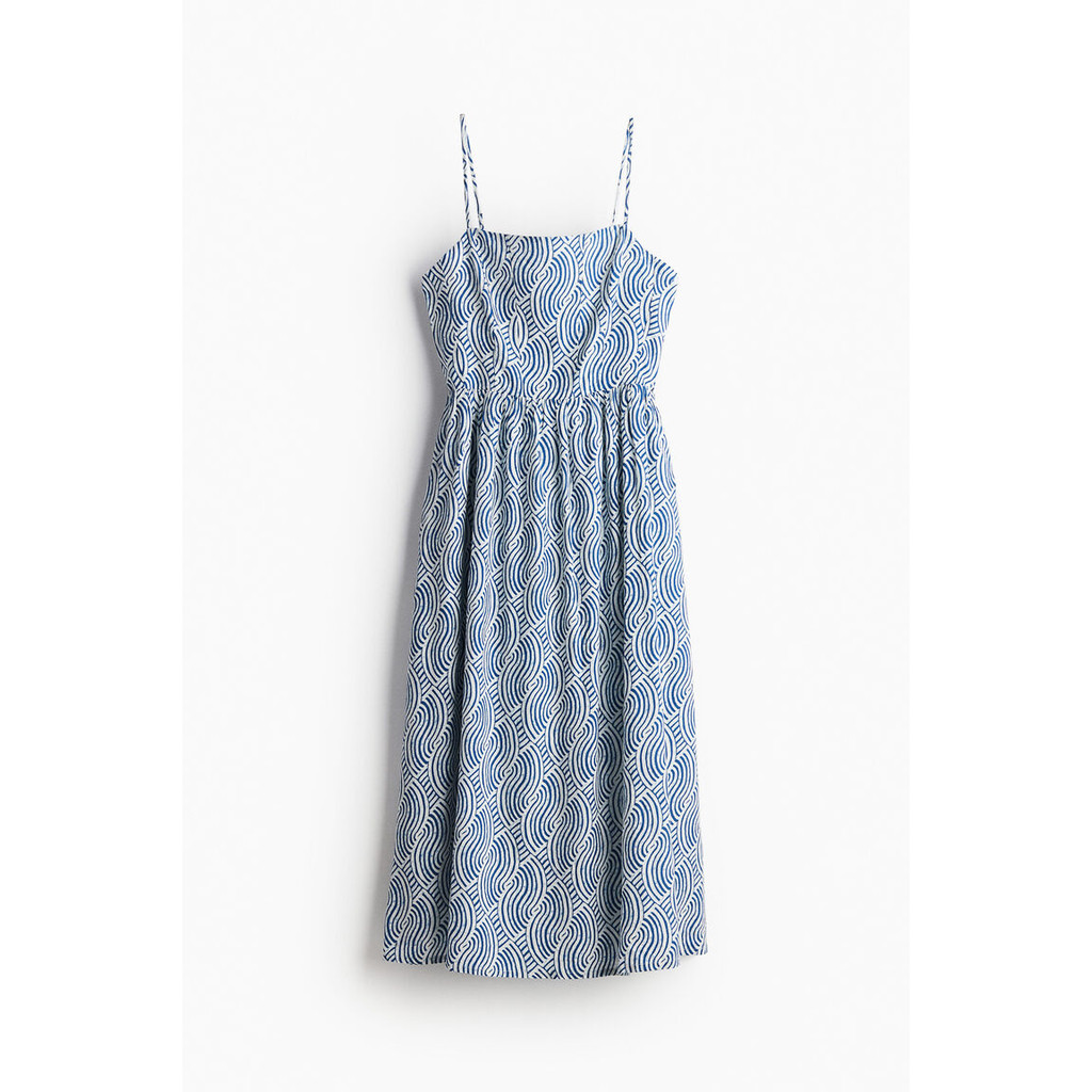 H&M Dress Calf-length dress in an airy weave made from a linen and viscose blend