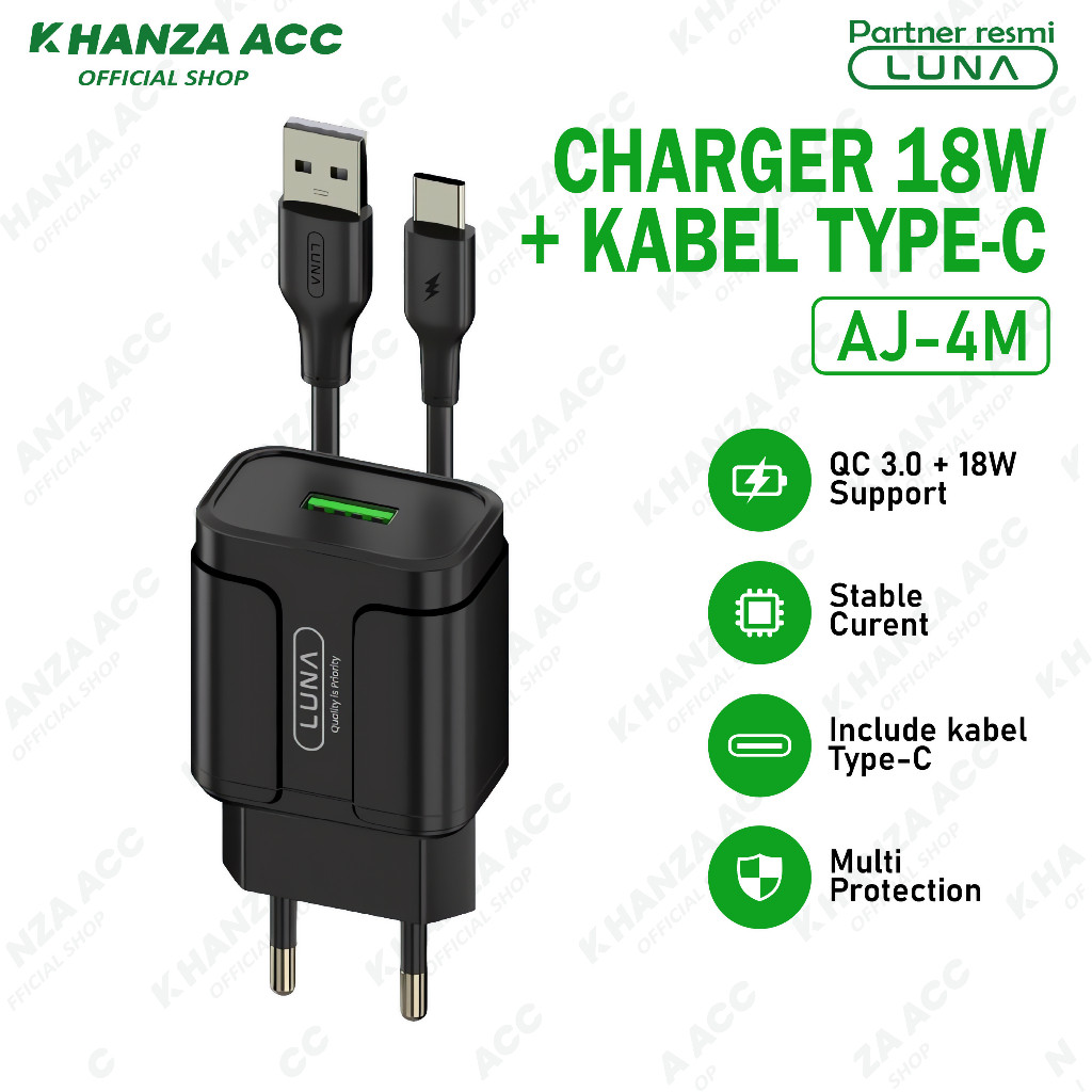 LUNA AJ-4M Charger 18W Fast Charging QC 3.0 Suport
