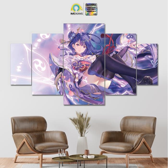 MEKANS 1 SET Pajangan Hiasan dinding GENSHIN IMPACT RAIDEN SHOGUN Poster Kayu Wall Decor 5pcs