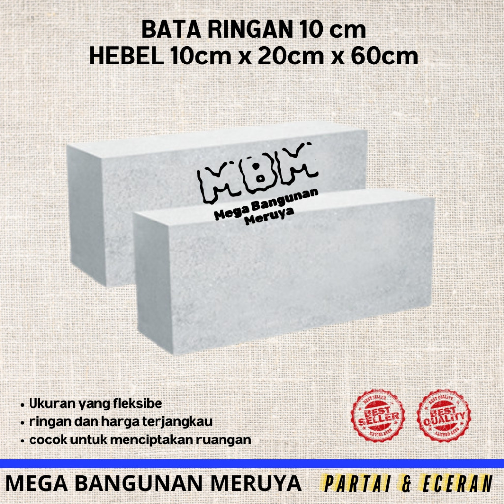 Hebel Bata Ringan 1 Kubik Isi 83 Pcs 10 x 20 x 60 Cm Jabodetabek