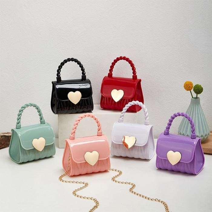 Tas selempang mini Jelly anak dan remaja motif Love Heart lucu Tas wanita jelly bag