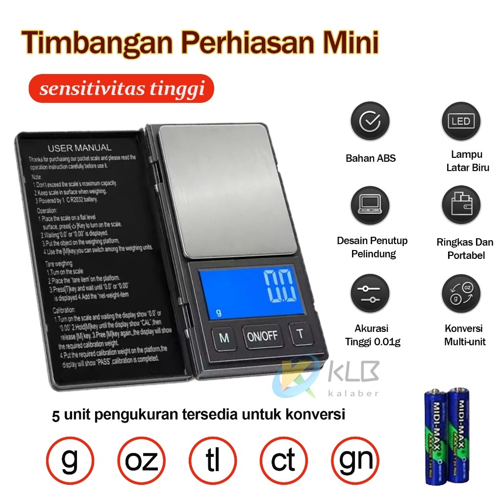 Timbangan Perhiasan/Timbangan Emas/Mini Digital 5 Units Pocket Scale Akurasi 0.01 Gram