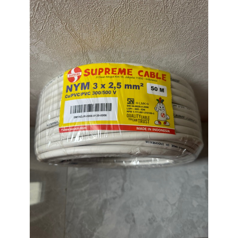 kabel supreme nym 3x2.5mm putih (1roll 50 meter) / supreme nym 3x2.5 mm