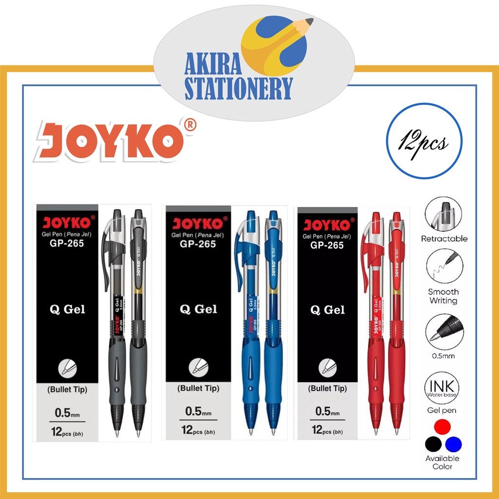 

Pulpen JOYKO Cetek Gel Pen GP 265 Hitam - Biru - Merah / Retractable GelPen GP-265 Black - Blue -