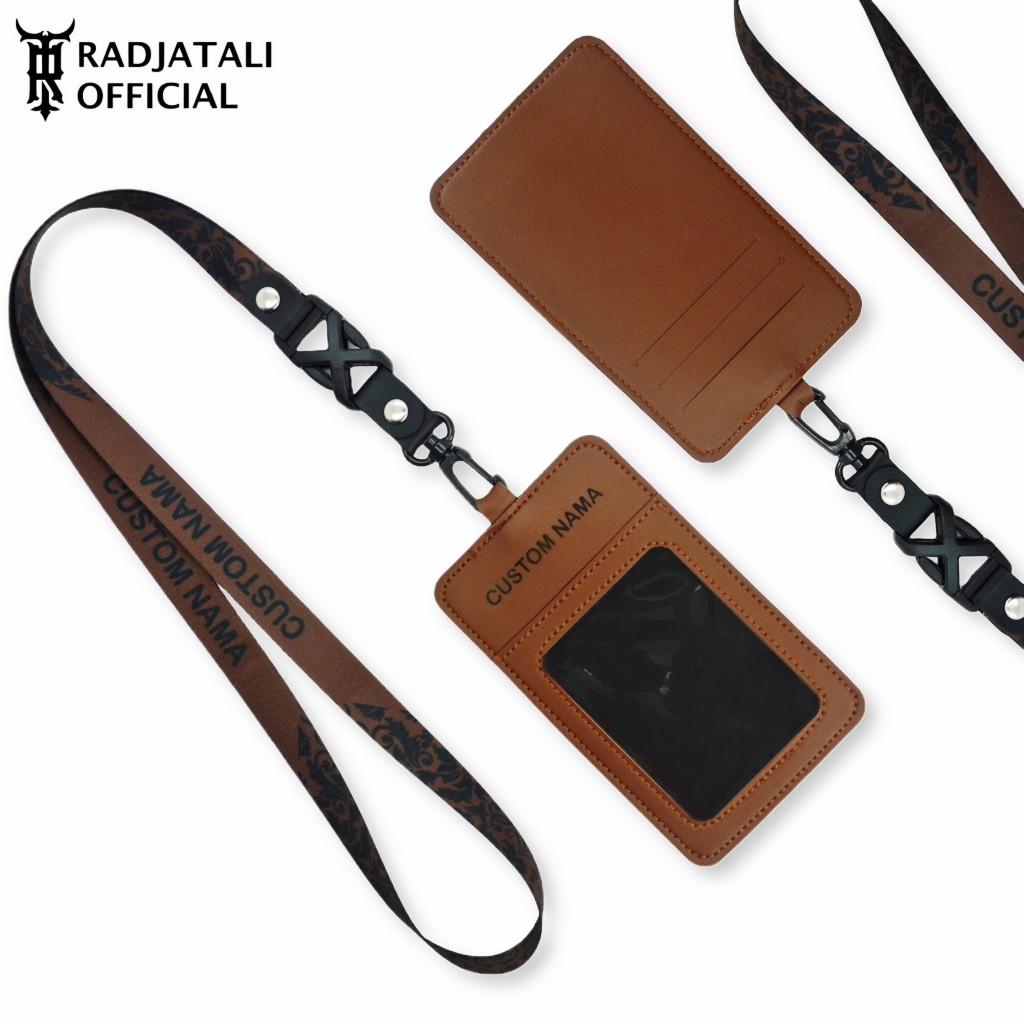 

Lanyard Kulit Holder ID Card Custom Nama Grafir Leather - BROWN