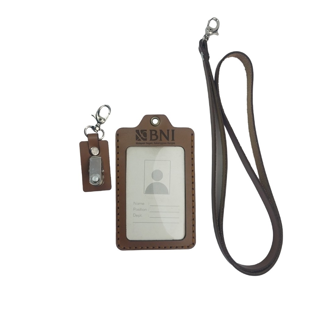 

URBAN CREATIVE Name Tag ID Card Holder Lanyard Kulit Sapi Asli Free Custom Desain & Gravir NT2M1