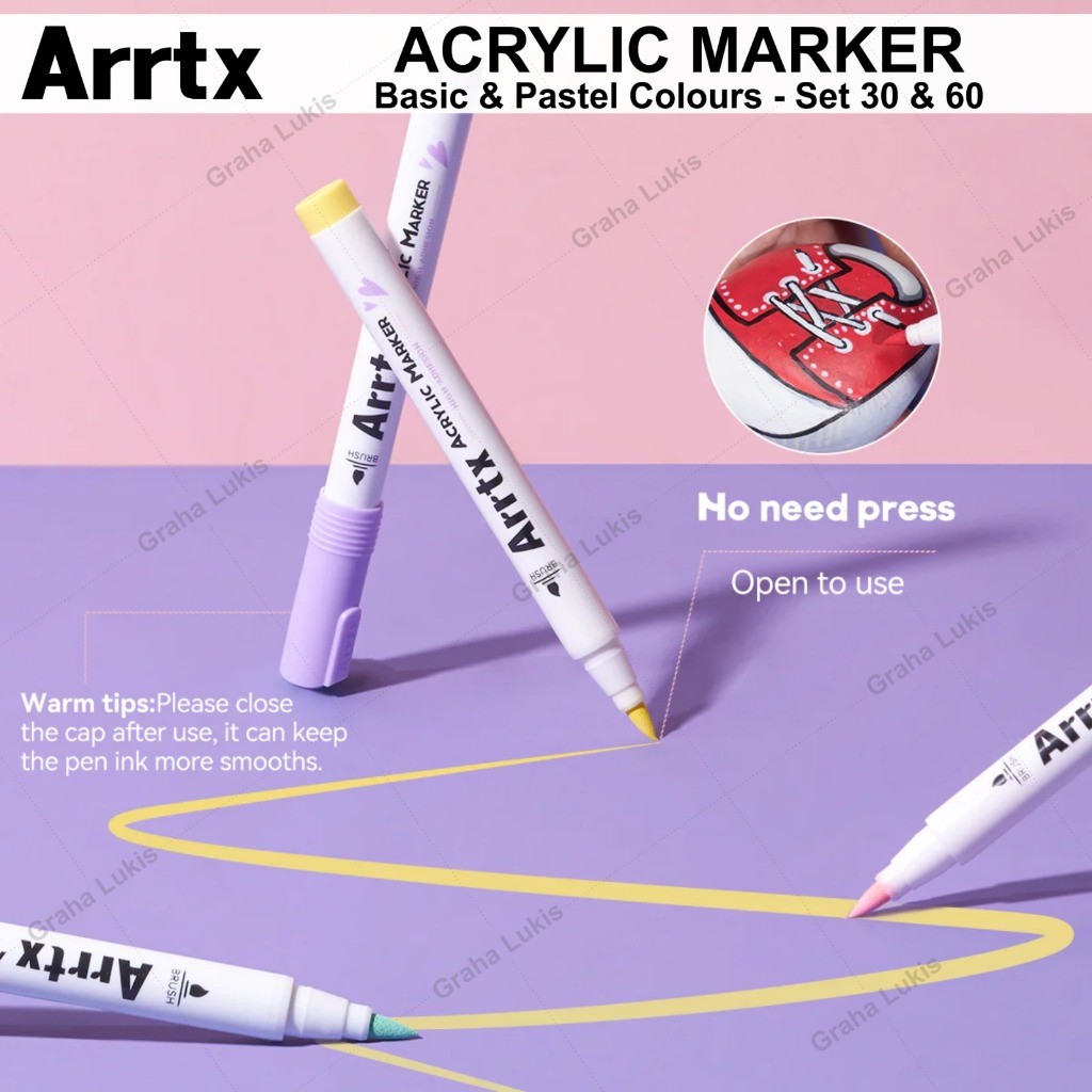 

ARRTX Acrylic Brush Marker Set 30 / Set 60 - Pastel / Basic AACM-05