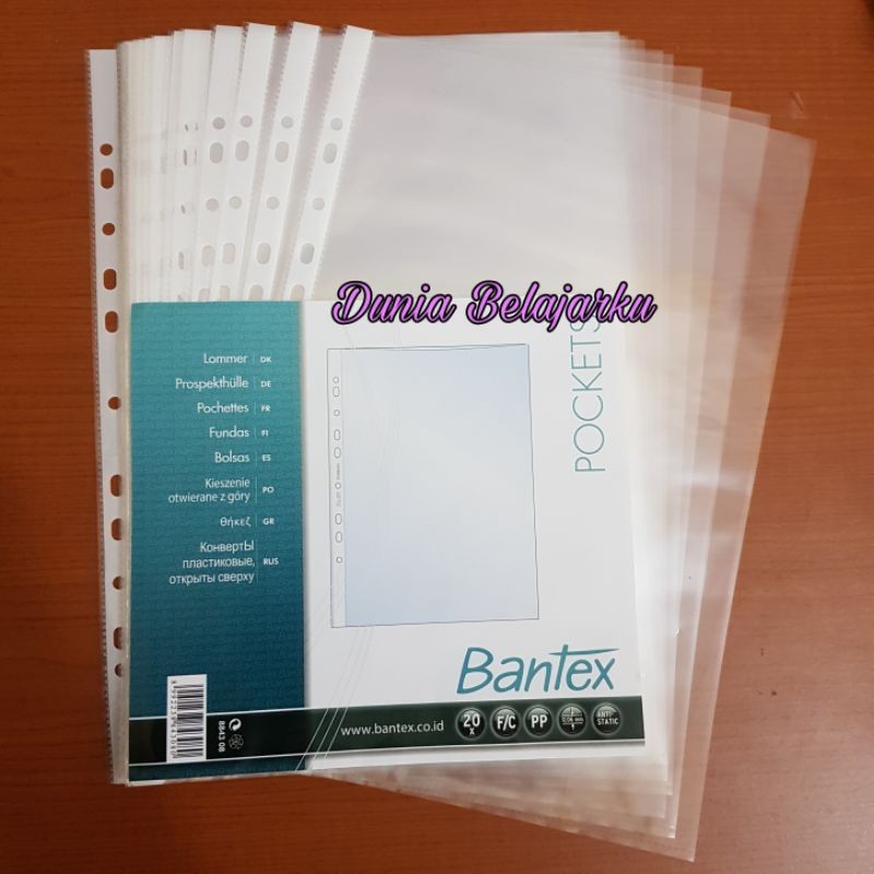 

[1 Pack isi 20 Lbr] PP Plastik Pocket Bantex F4 dan A4 Bening / Clear / Tebal 0.06mm / Anti Static