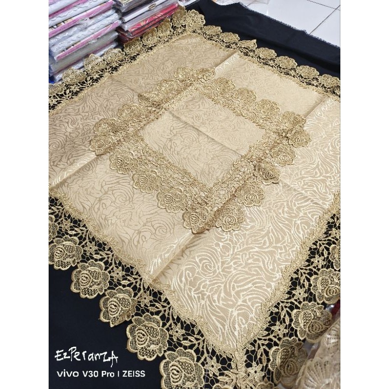 TAPLAK MEJA TAMU SEGI EMPAT SAMA SISI RENDA BORDIR CANTIK VINTAGE