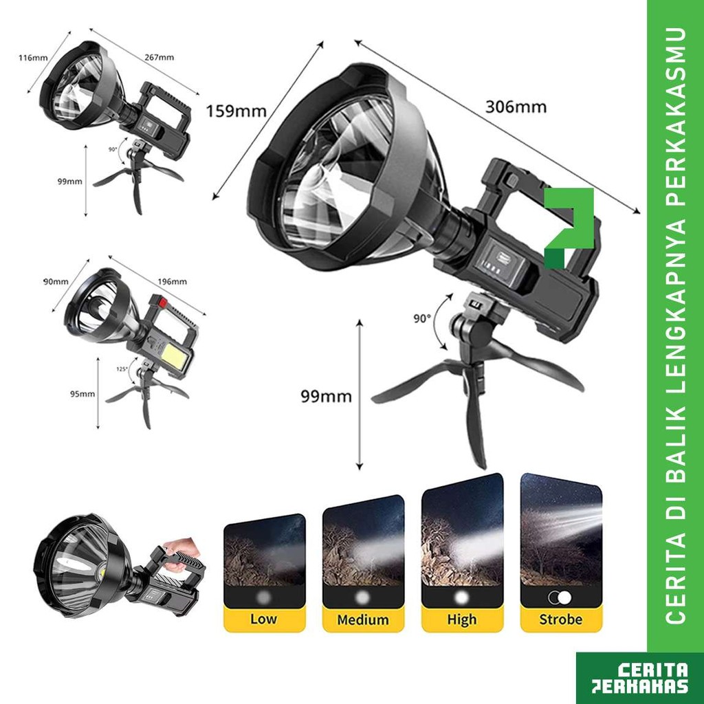 CP LED Senter Tembak Sorot Jarak Jauh 19W COB 1200-1500 Lumens E041x / Searchlight Super Terang Flas